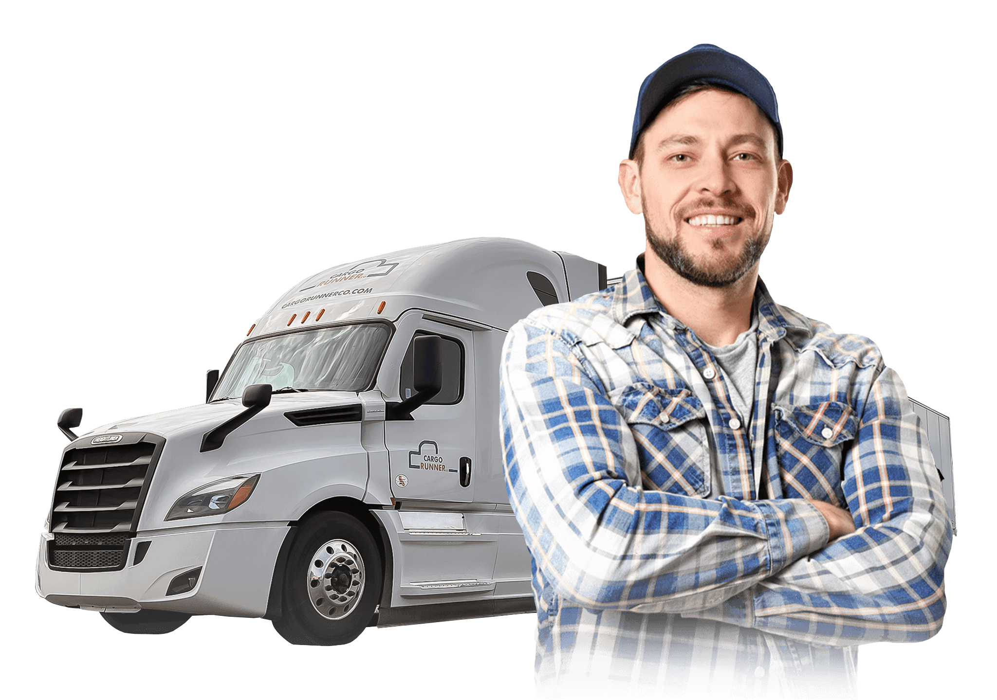 Cargo Runner driver standing proudly in front of his truck